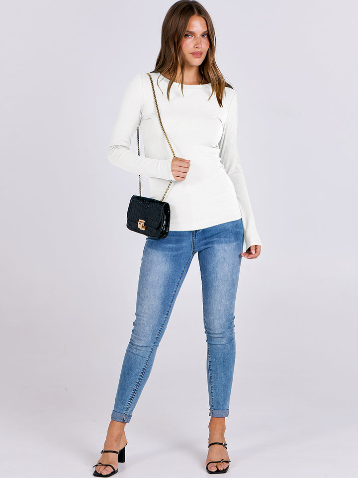 ANRABESS Long Sleeve Shirts for Women Ribbed Knit Slim Fit Basic Tops Crewneck Tees Spring Fall Casual Underscrubs Layer Clothes