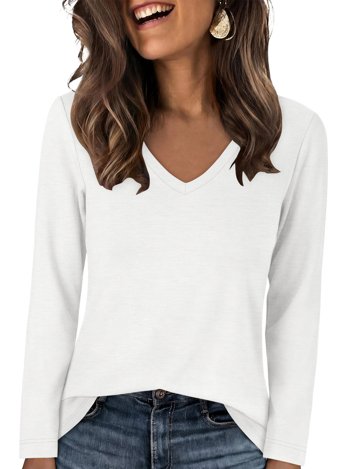 ANRABESS Long Sleeve Shirts for Women, Soft Stretchy Wrinkle-Free V Neck Tops, Fall Casual Tshirts for Work Daily