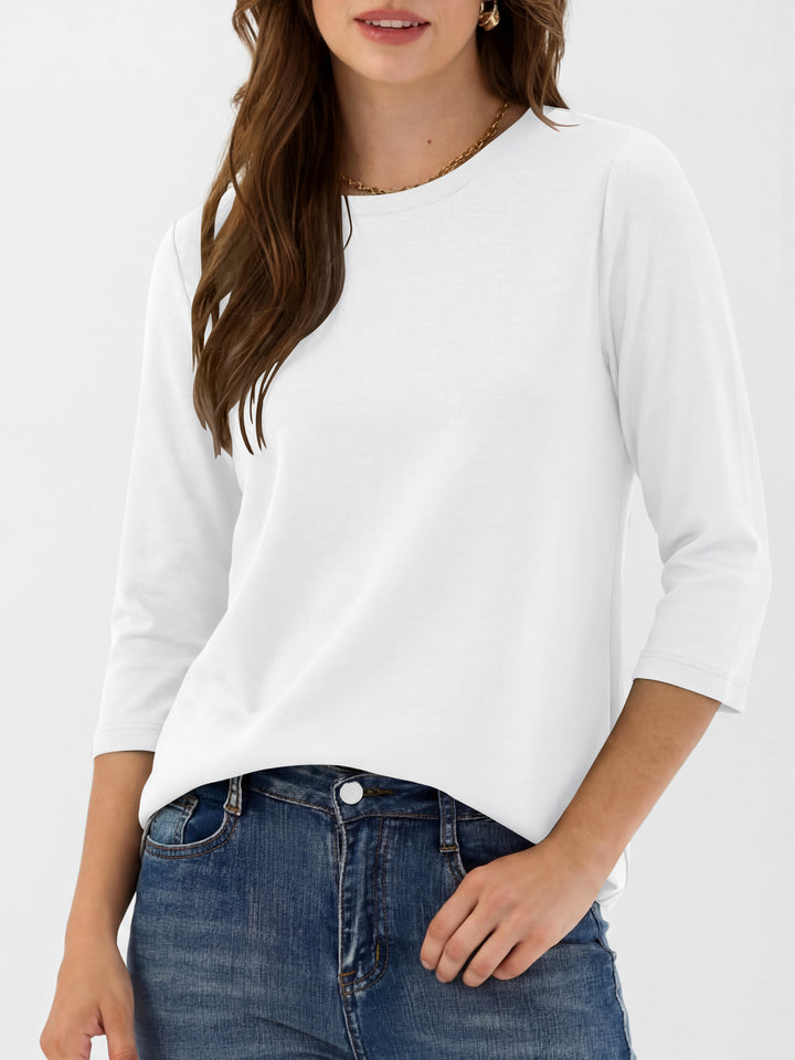 ANRABESS Womens 3/4 Sleeve Top，Wrinkle-Free Soft T-Shirts，Crew Neck Basic Tee，Casual Summer Spring Clothes ，Daily Work Travel