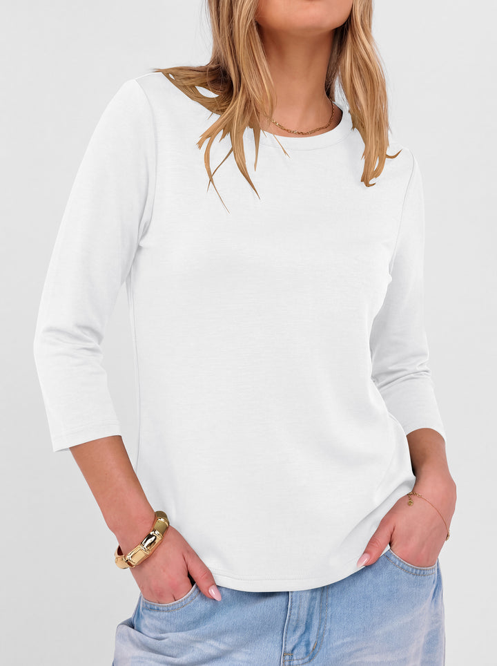 ANRABESS Womens 3/4 Sleeve Top，Wrinkle-Free Soft T-Shirts，Crew Neck Basic Tee，Casual Summer Spring Clothes ，Daily Work Travel