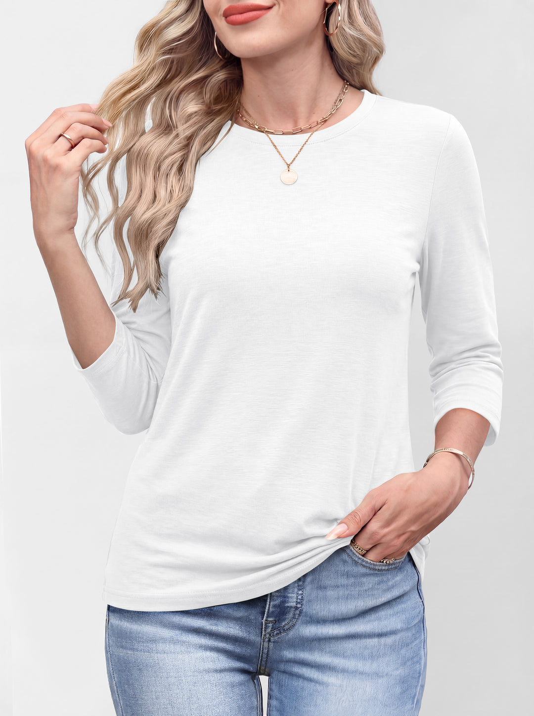 ANRABESS Womens 3/4 Sleeve Top，Wrinkle-Free Soft T-Shirts，Crew Neck Basic Tee，Casual Summer Spring Clothes ，Daily Work Travel