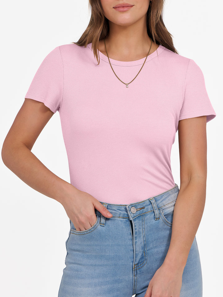 ANRABESS Womens Short Sleeve Tops Crewneck Ribbed Knit Slim Fit Basic Tee Casual Summer Fitted T Shirt