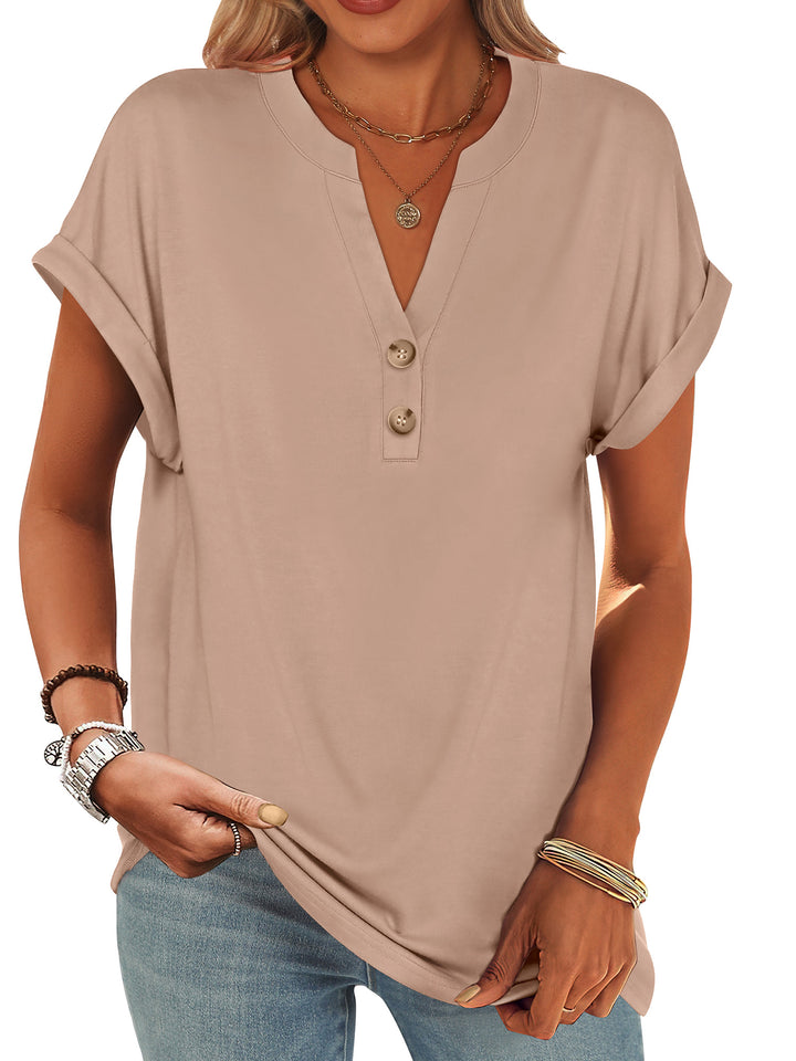 ANRABESS Womens Short Sleeve Henley Tops V Neck Dressy Casual Blouses Summer Trendy Tee Shirts 2026 Vacation Fashion Clothes