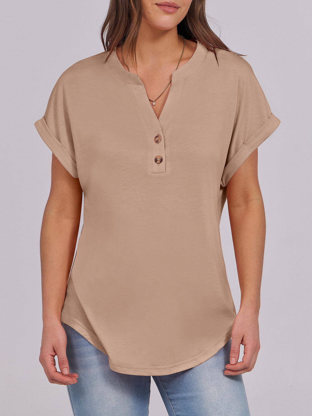 ANRABESS Womens Short Sleeve Henley Tops V Neck Dressy Casual Blouses Summer Trendy Tee Shirts 2026 Vacation Fashion Clothes