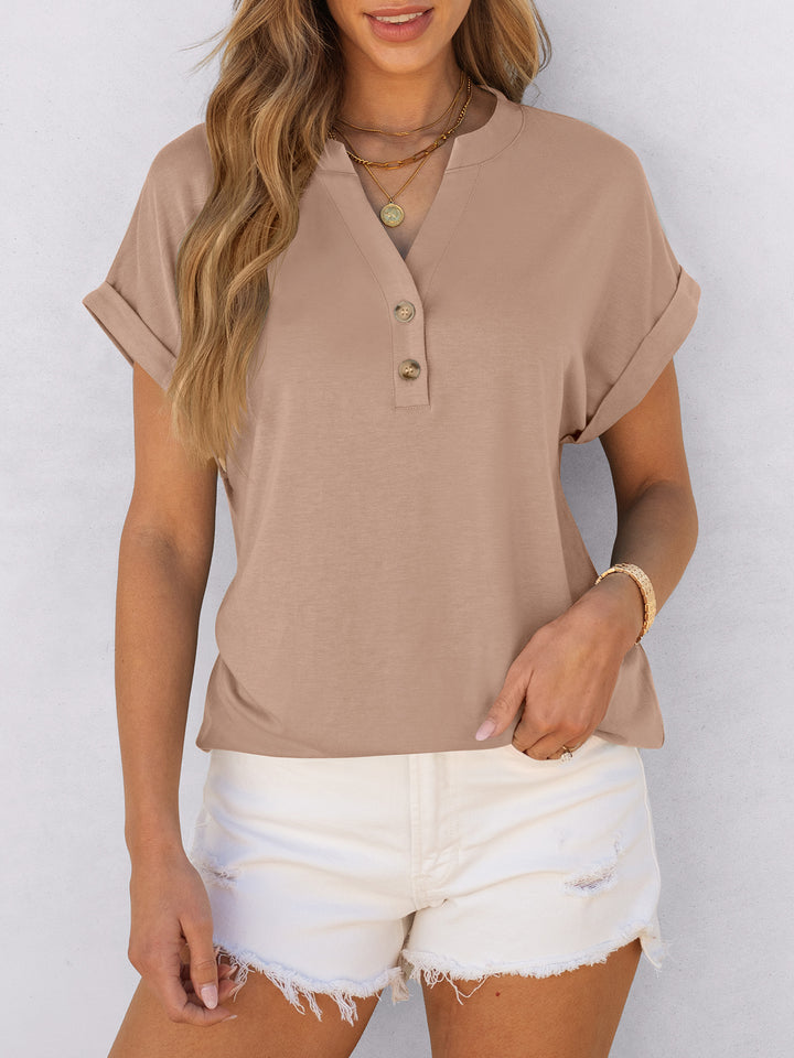 ANRABESS Womens Short Sleeve Henley Tops V Neck Dressy Casual Blouses Summer Trendy Tee Shirts 2026 Vacation Fashion Clothes