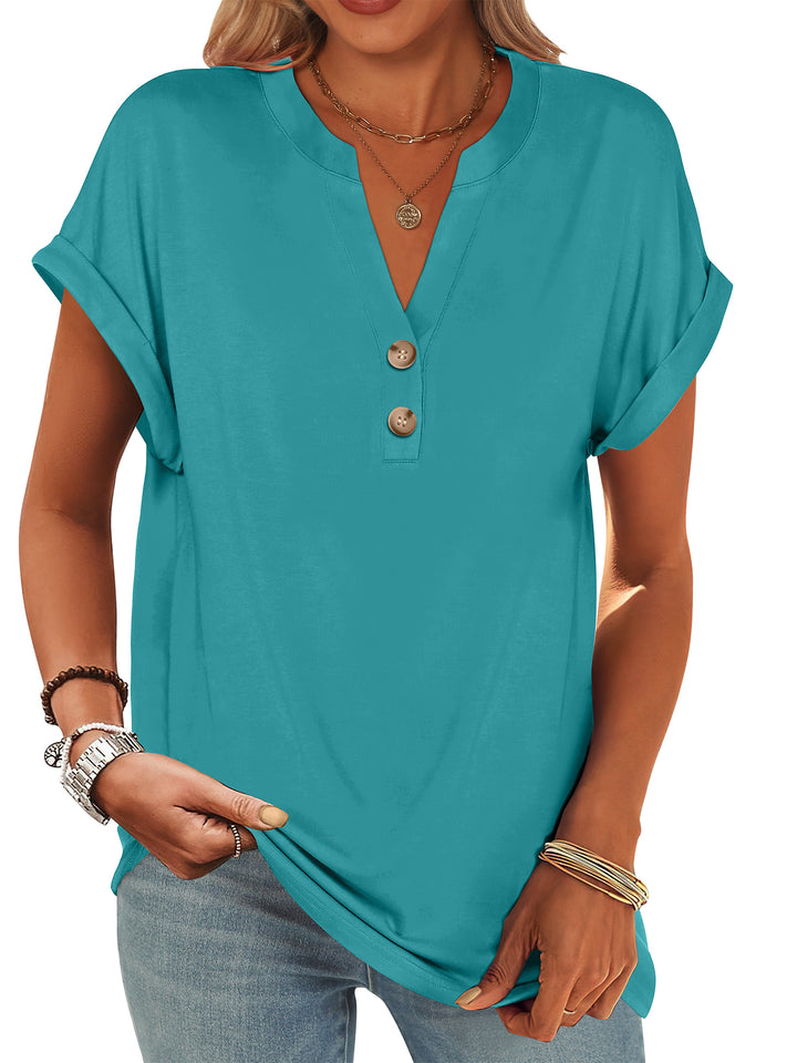 ANRABESS Womens Short Sleeve Henley Tops V Neck Dressy Casual Blouses Summer Trendy Tee Shirts 2026 Vacation Fashion Clothes