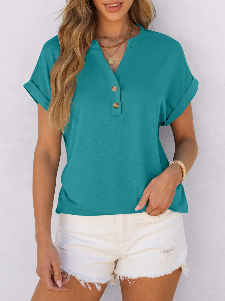 ANRABESS Womens Short Sleeve Henley Tops V Neck Dressy Casual Blouses Summer Trendy Tee Shirts 2026 Vacation Fashion Clothes