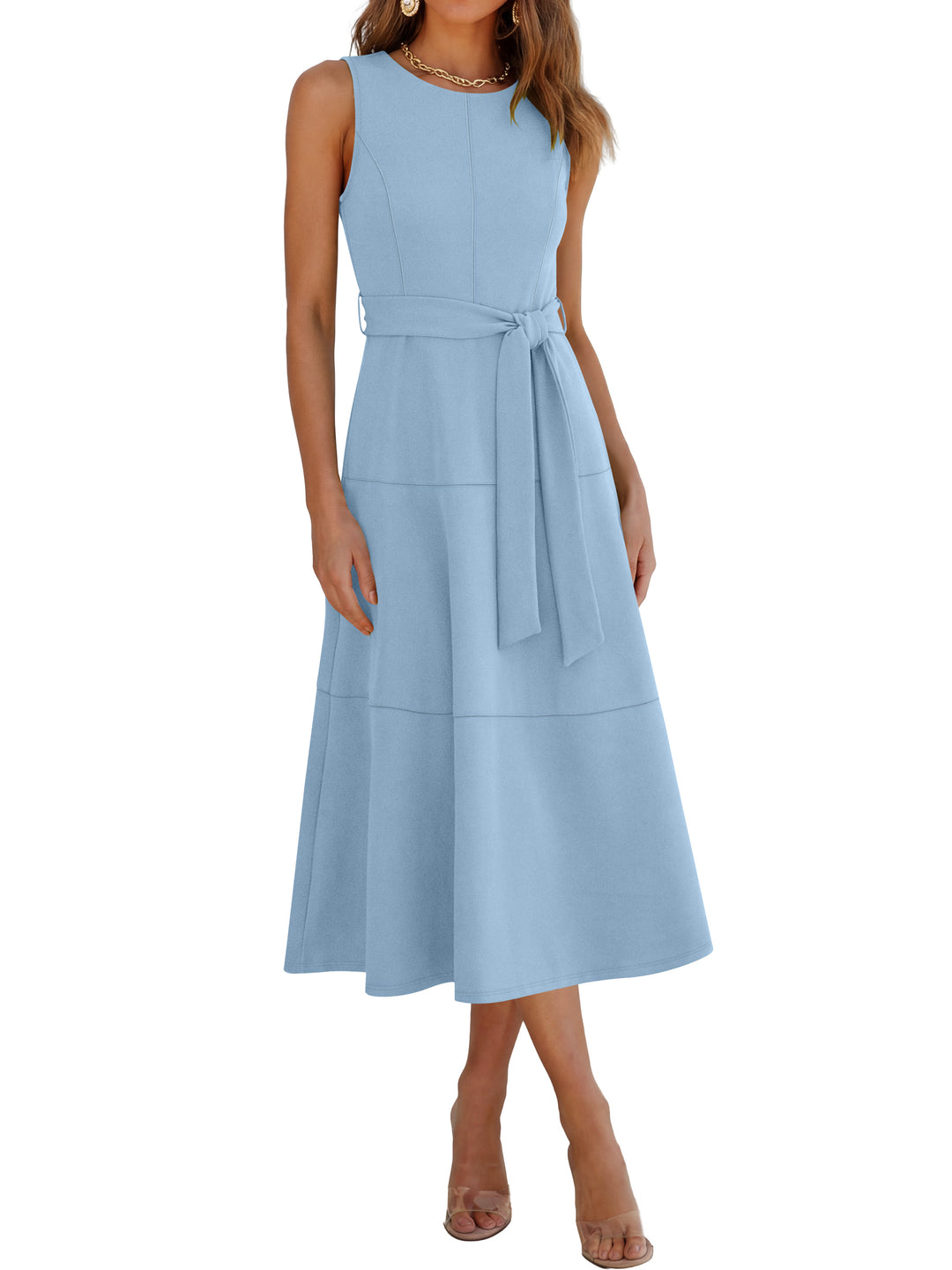 ANRABESS Women Formal Midi Dress Sleeveless Elegant Business Casual 2026 Summer Cocktail Party Night Out Dresses with Belt