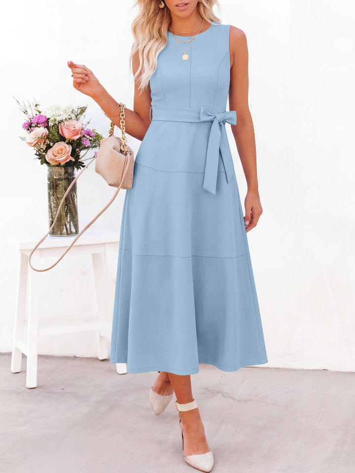 ANRABESS Women Formal Midi Dress Sleeveless Elegant Business Casual 2026 Summer Cocktail Party Night Out Dresses with Belt