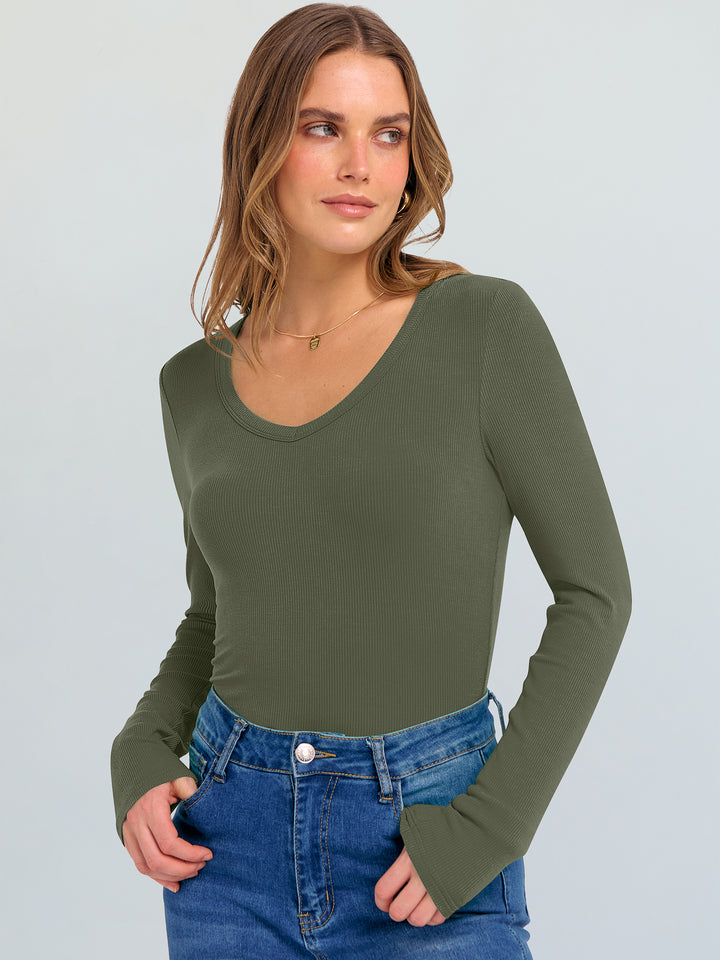 ANRABESS Long Sleeve Shirts for Women Soft Comfy Ribbed Knit Fitted T-Shirts Casual Trendy Y2K Basic Tops Fall Winter Underscrub Layering Clothes