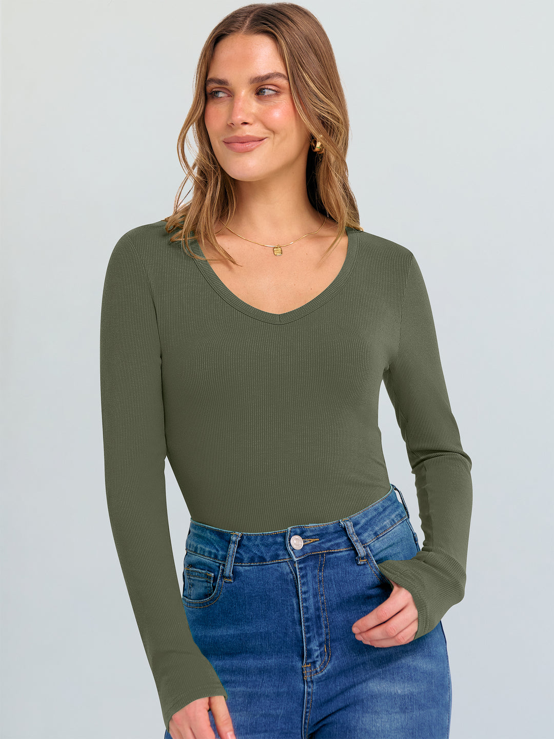 ANRABESS Long Sleeve Shirts for Women Soft Comfy Ribbed Knit Fitted T-Shirts Casual Trendy Y2K Basic Tops Fall Winter Underscrub Layering Clothes