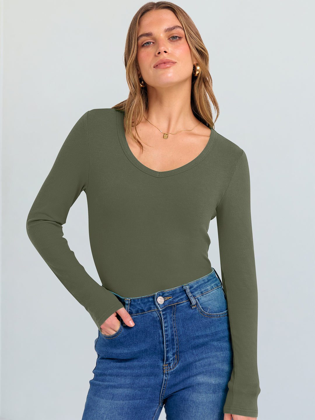ANRABESS Long Sleeve Shirts for Women Soft Comfy Ribbed Knit Fitted T-Shirts Casual Trendy Y2K Basic Tops Fall Winter Underscrub Layering Clothes
