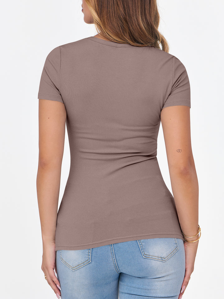 ANRABESS Womens Short Sleeve Tops Crewneck Ribbed Knit Slim Fit Basic Tee Casual Summer Fitted T Shirt