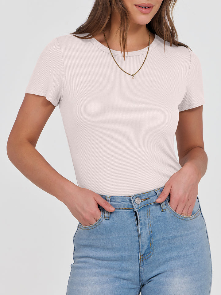 ANRABESS Womens Short Sleeve Tops Crewneck Ribbed Knit Slim Fit Basic Tee Casual Summer Fitted T Shirt