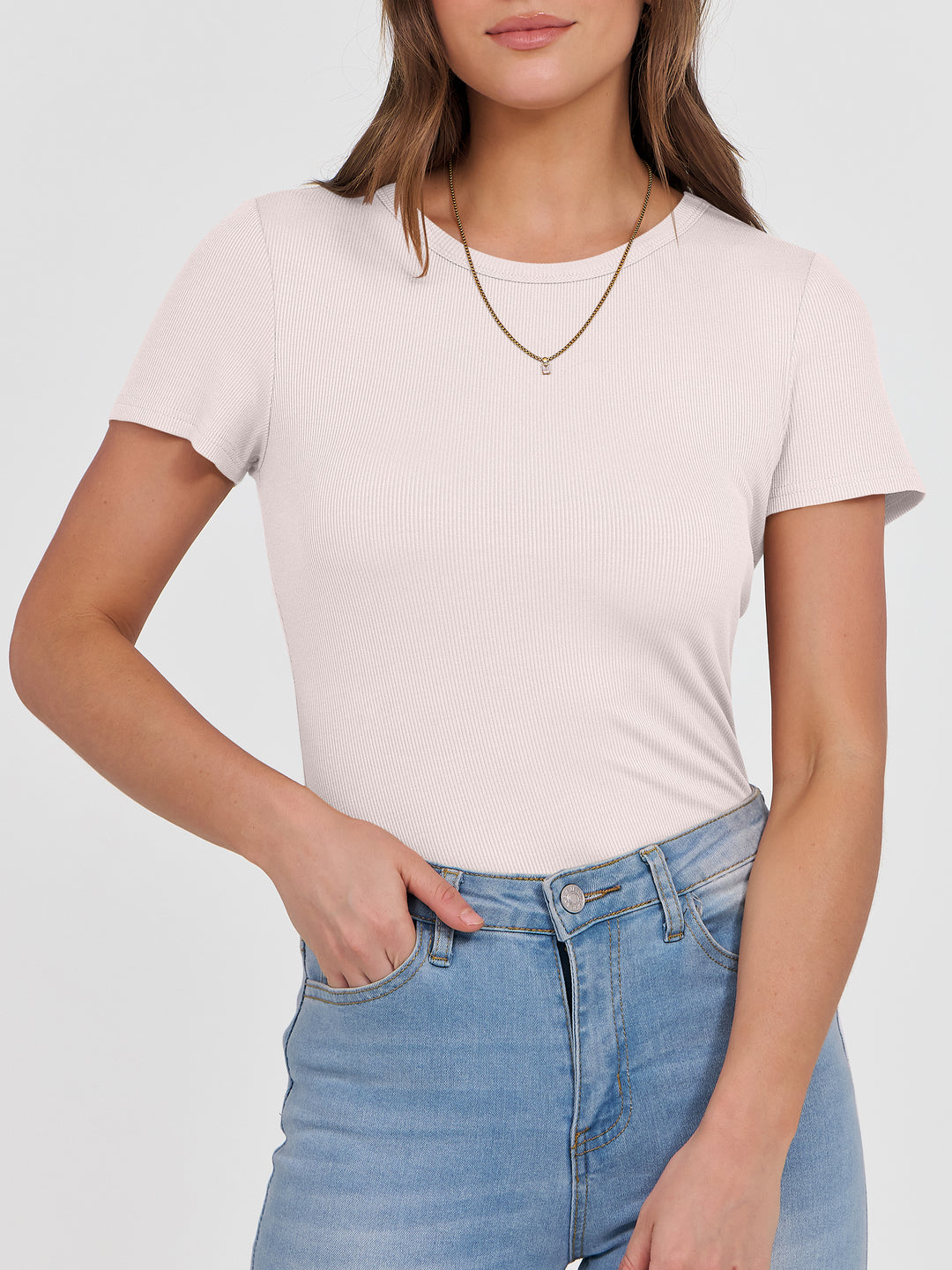 ANRABESS Womens Short Sleeve Tops Crewneck Ribbed Knit Slim Fit Basic Tee Casual Summer Fitted T Shirt