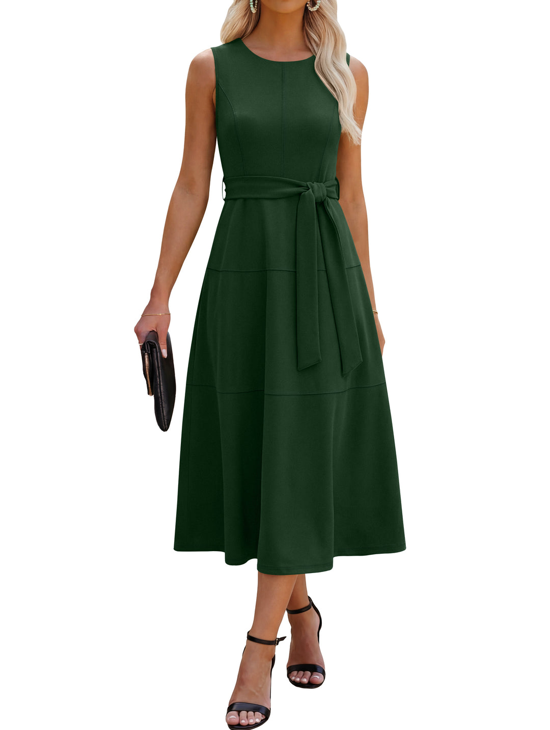 ANRABESS Women Formal Midi Dress Sleeveless Elegant Business Casual 2026 Summer Cocktail Party Night Out Dresses with Belt