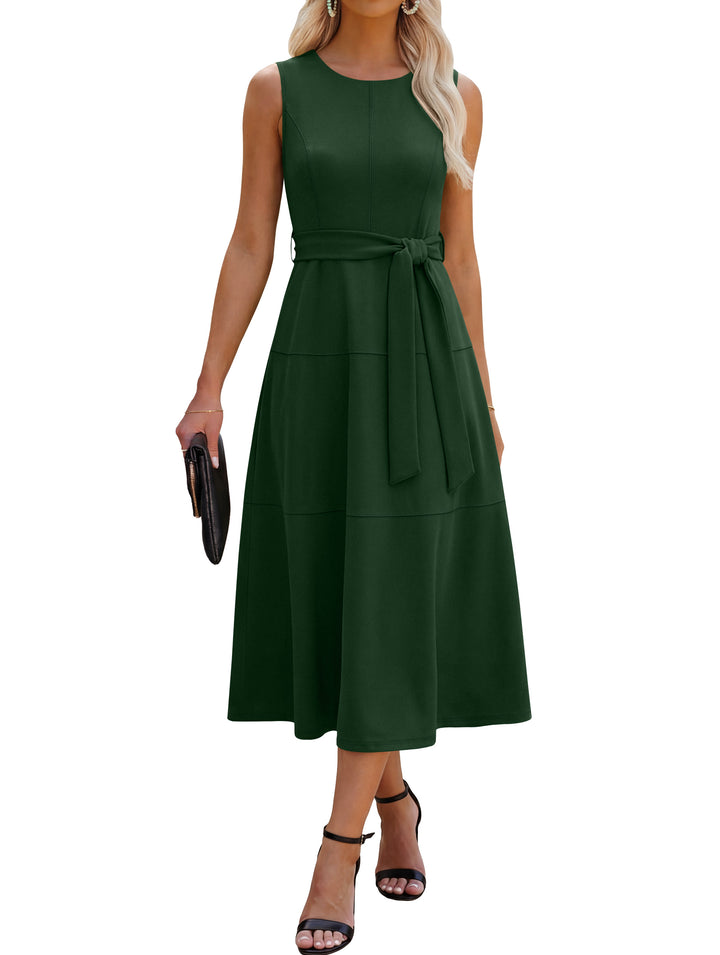 ANRABESS Women Formal Midi Dress Sleeveless Elegant Business Casual 2026 Summer Cocktail Party Night Out Dresses with Belt