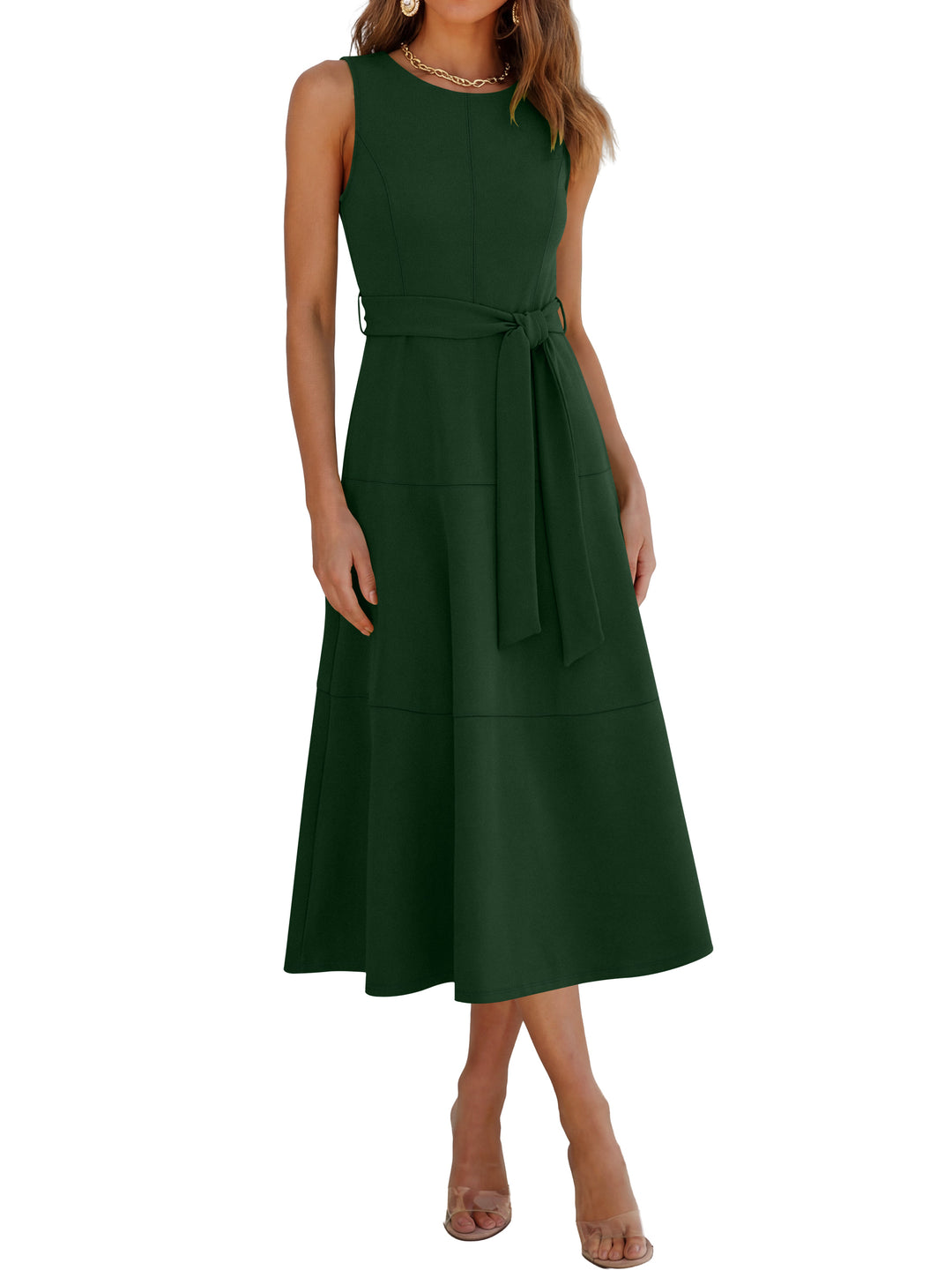 ANRABESS Women Formal Midi Dress Sleeveless Elegant Business Casual 2026 Summer Cocktail Party Night Out Dresses with Belt
