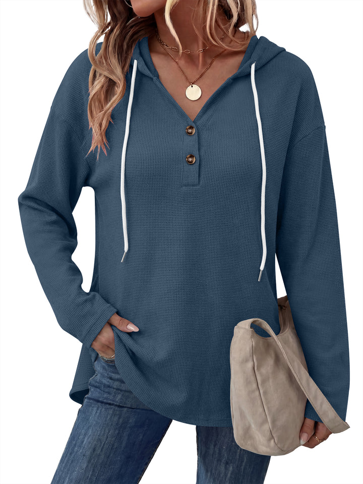 ANRABESS Waffle Knit Hoodies for Women, Comfy Drawstring Loose Fit, Long Sleeve Sweatshirt Tops for Casual Daily Wear, Work