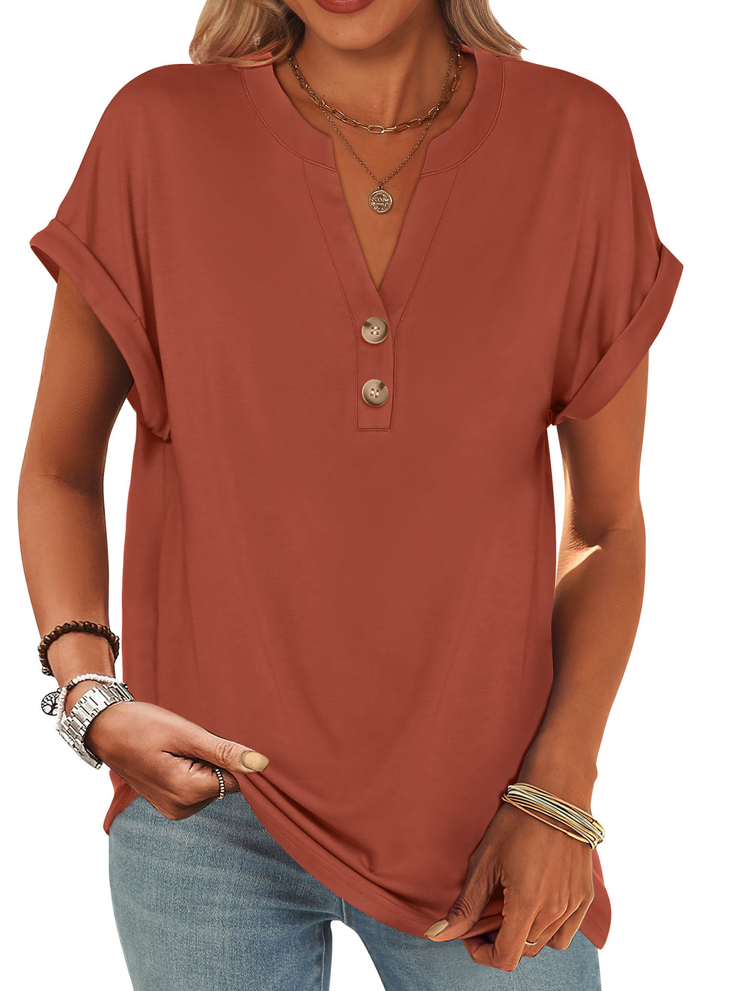 ANRABESS Womens Short Sleeve Henley Tops V Neck Dressy Casual Blouses Summer Trendy Tee Shirts 2026 Vacation Fashion Clothes