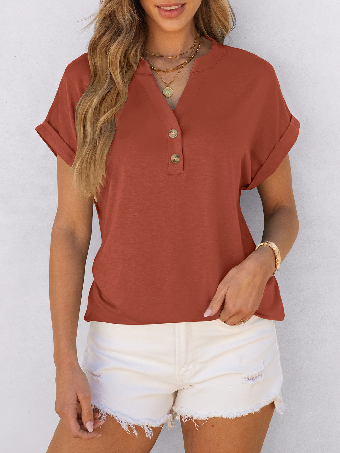 ANRABESS Womens Short Sleeve Henley Tops V Neck Dressy Casual Blouses Summer Trendy Tee Shirts 2026 Vacation Fashion Clothes