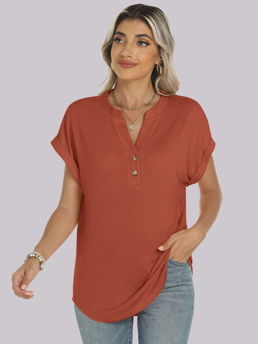 ANRABESS Womens Short Sleeve Henley Tops V Neck Dressy Casual Blouses Summer Trendy Tee Shirts 2026 Vacation Fashion Clothes