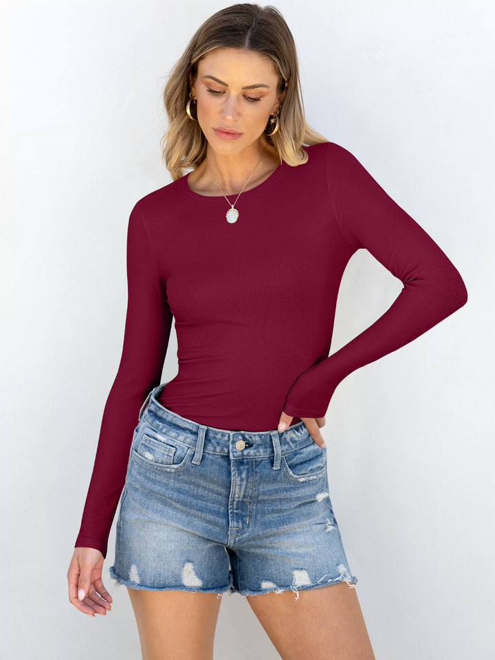 ANRABESS Long Sleeve Shirts for Women Ribbed Knit Slim Fit Basic Tops Crewneck Tees Spring Fall Casual Underscrubs Layer Clothes