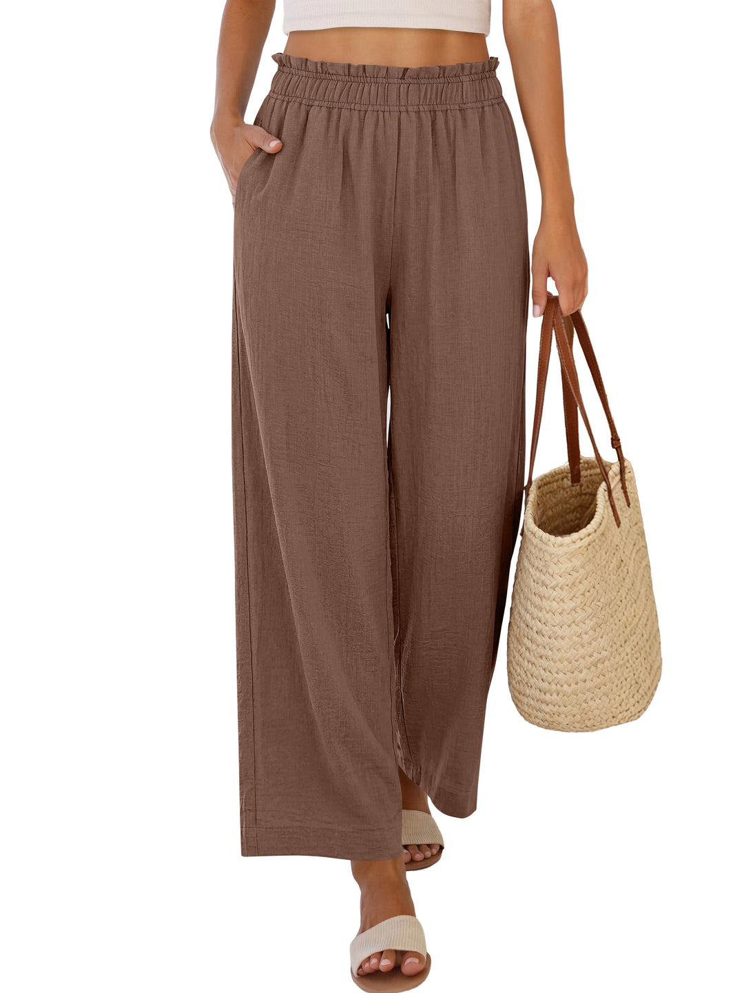 ANRABESS Womens Palazzo Pants,Wide Leg Cropped Elastic High Waisted,Flowy Lightweight Airy,Summer Casual for Beach Vacation