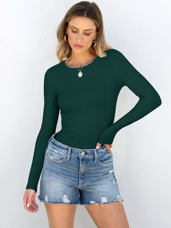 ANRABESS Long Sleeve Shirts for Women Ribbed Knit Slim Fit Basic Tops Crewneck Tees Spring Fall Casual Underscrubs Layer Clothes