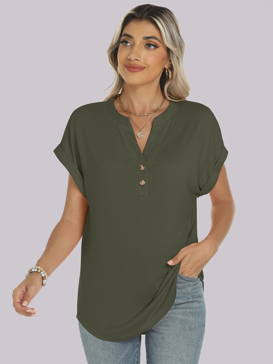 ANRABESS Womens Short Sleeve Henley Tops V Neck Dressy Casual Blouses Summer Trendy Tee Shirts 2026 Vacation Fashion Clothes