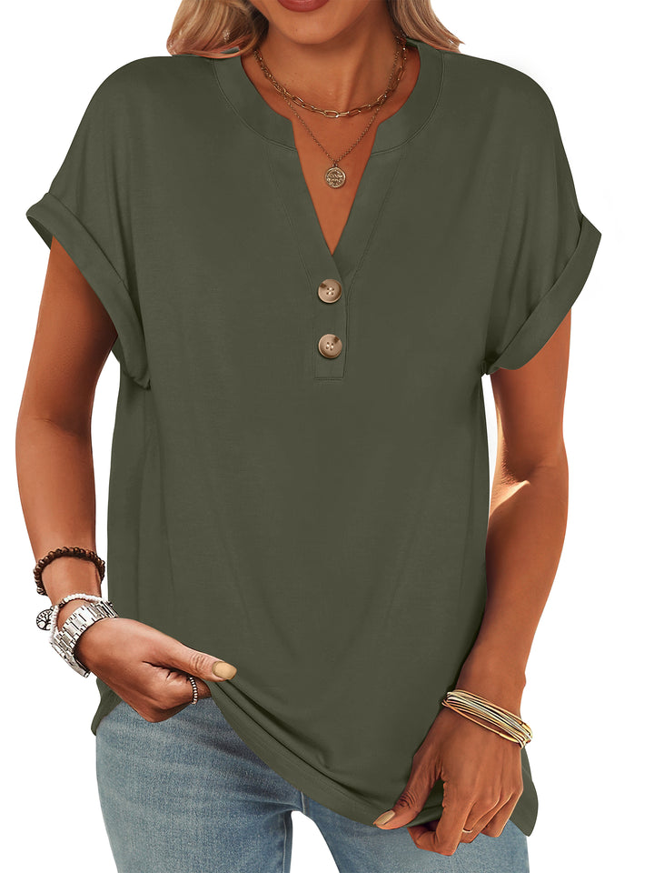 ANRABESS Womens Short Sleeve Henley Tops V Neck Dressy Casual Blouses Summer Trendy Tee Shirts 2026 Vacation Fashion Clothes