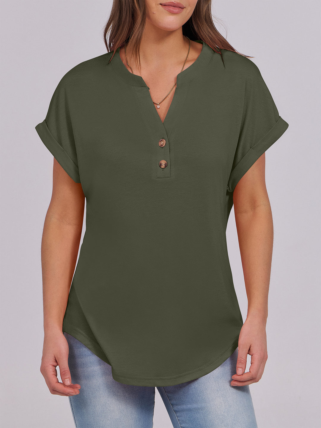 ANRABESS Womens Short Sleeve Henley Tops V Neck Dressy Casual Blouses Summer Trendy Tee Shirts 2026 Vacation Fashion Clothes