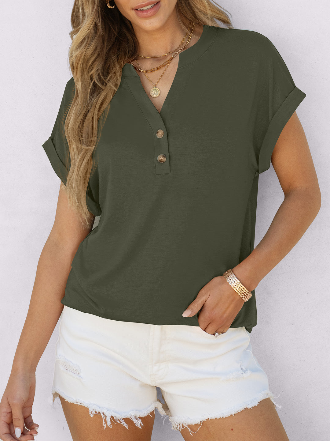 ANRABESS Womens Short Sleeve Henley Tops V Neck Dressy Casual Blouses Summer Trendy Tee Shirts 2026 Vacation Fashion Clothes