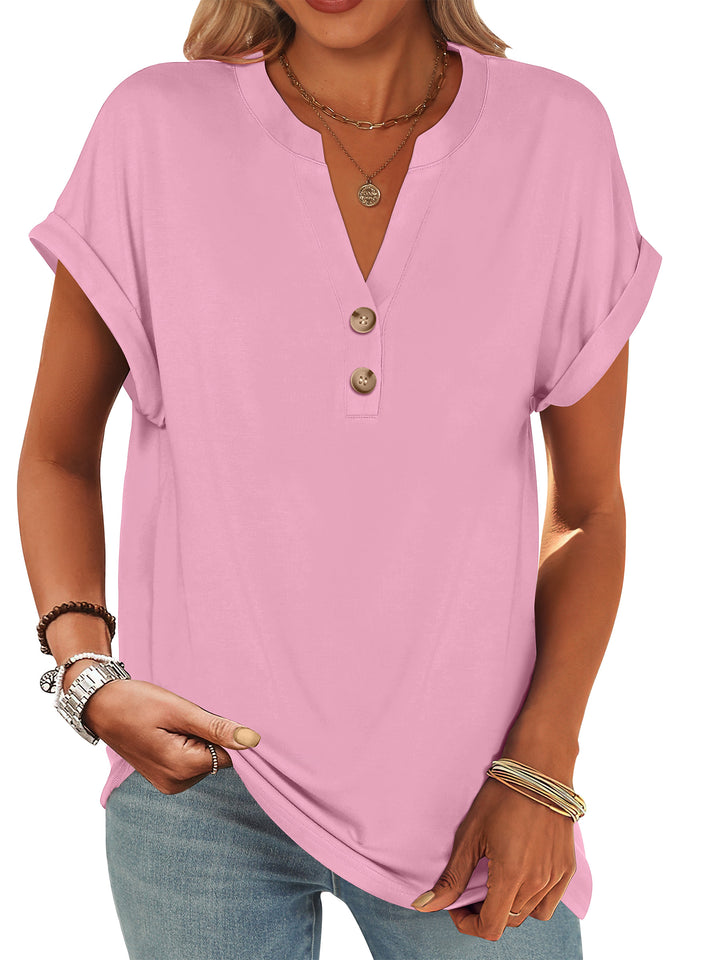ANRABESS Womens Short Sleeve Henley Tops V Neck Dressy Casual Blouses Summer Trendy Tee Shirts 2026 Vacation Fashion Clothes