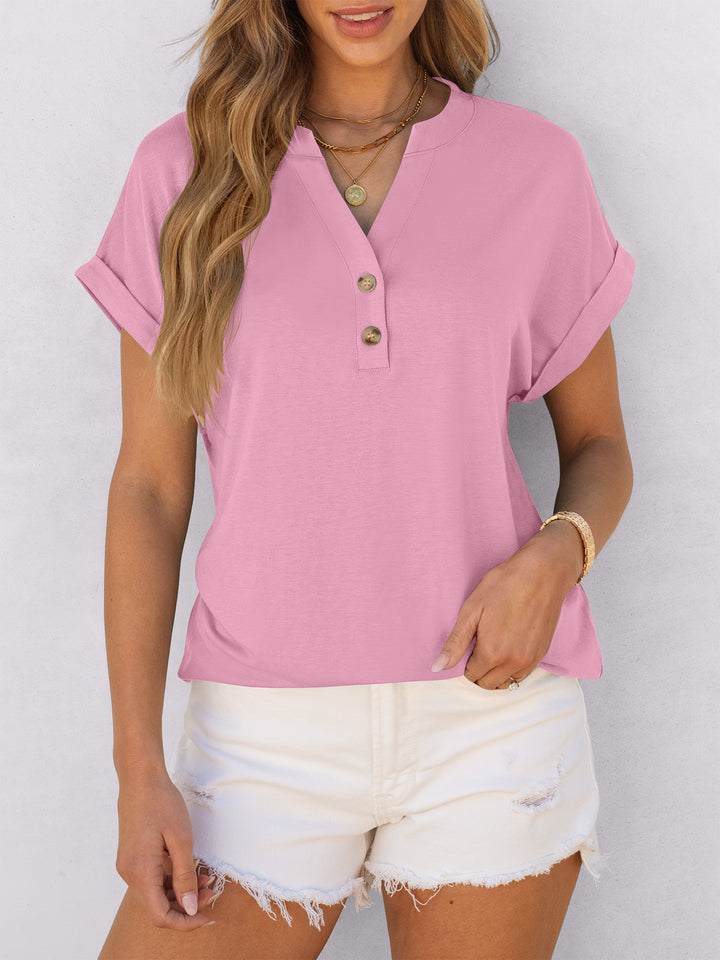 ANRABESS Womens Short Sleeve Henley Tops V Neck Dressy Casual Blouses Summer Trendy Tee Shirts 2026 Vacation Fashion Clothes