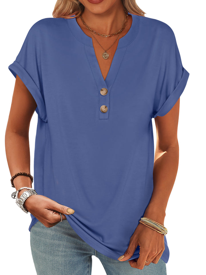 ANRABESS Womens Short Sleeve Henley Tops V Neck Dressy Casual Blouses Summer Trendy Tee Shirts 2026 Vacation Fashion Clothes