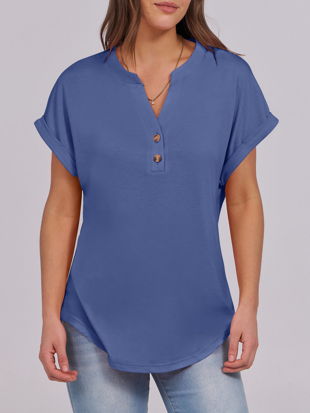 ANRABESS Womens Short Sleeve Henley Tops V Neck Dressy Casual Blouses Summer Trendy Tee Shirts 2026 Vacation Fashion Clothes