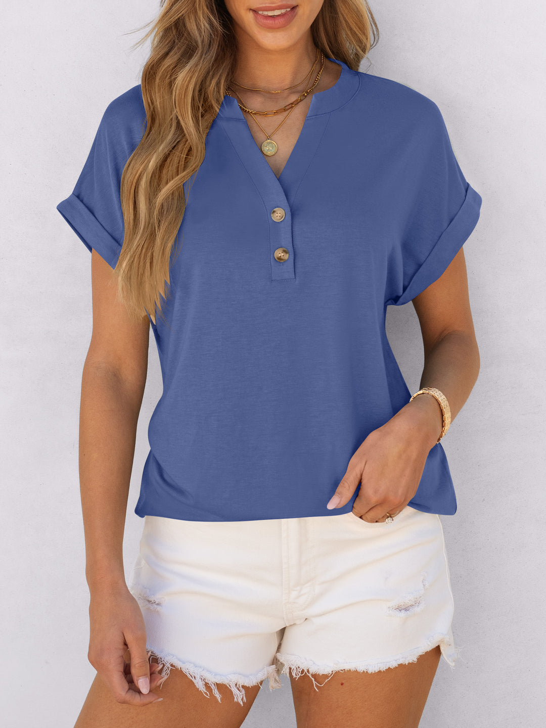 ANRABESS Womens Short Sleeve Henley Tops V Neck Dressy Casual Blouses Summer Trendy Tee Shirts 2026 Vacation Fashion Clothes