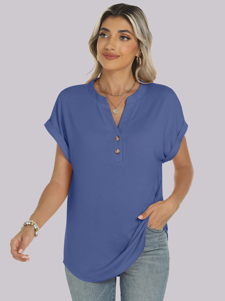 ANRABESS Womens Short Sleeve Henley Tops V Neck Dressy Casual Blouses Summer Trendy Tee Shirts 2026 Vacation Fashion Clothes