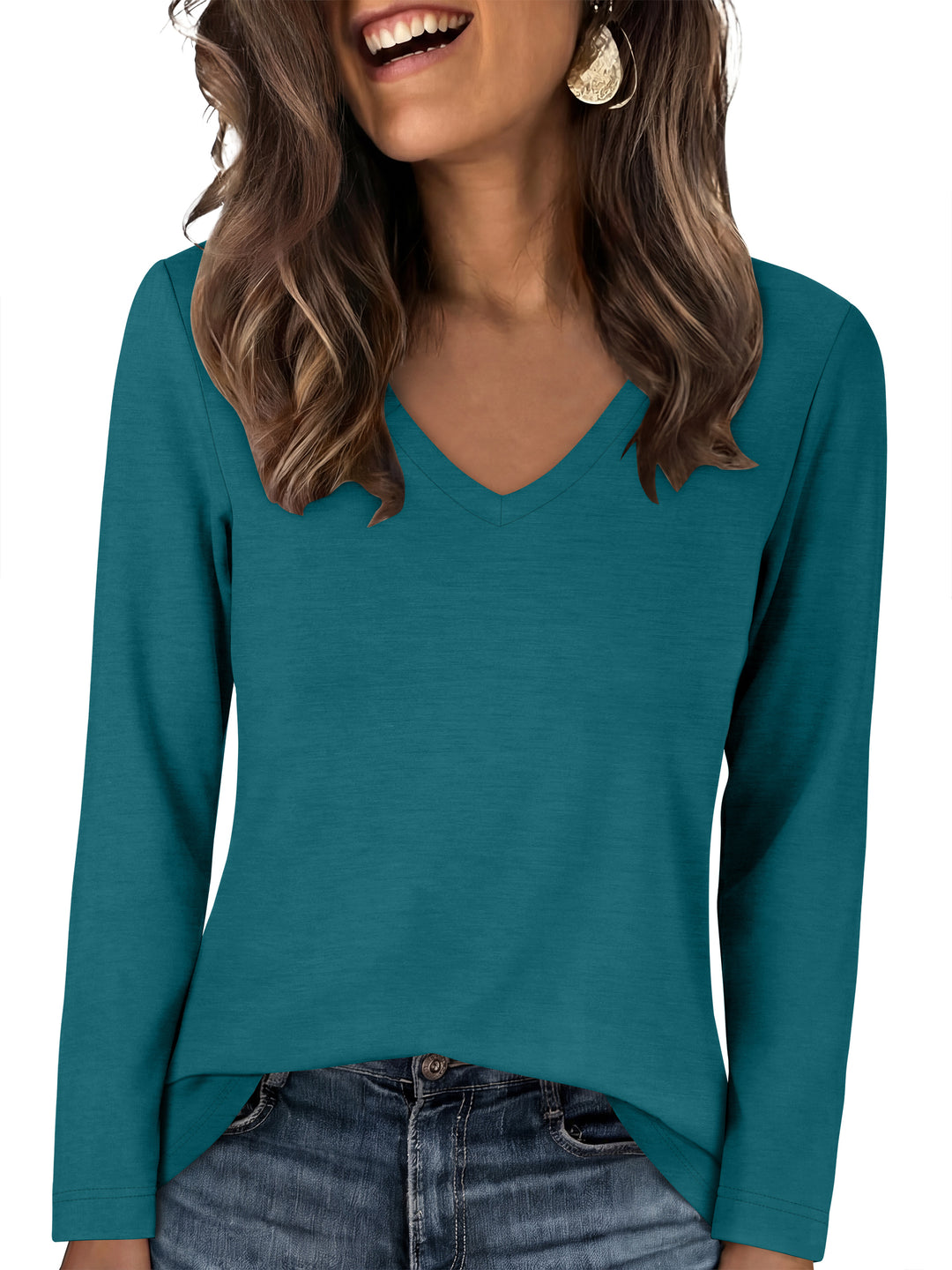 ANRABESS Long Sleeve Shirts for Women, Soft Stretchy Wrinkle-Free V Neck Tops, Fall Casual Tshirts for Work Daily