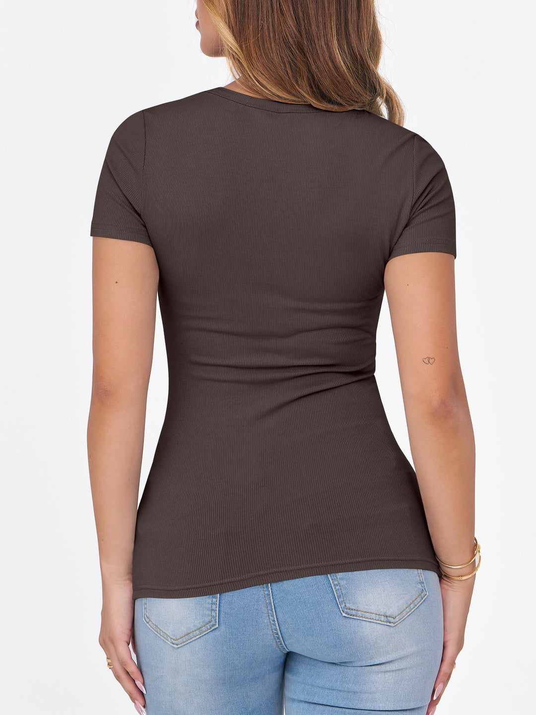 ANRABESS Womens Short Sleeve Tops Crewneck Ribbed Knit Slim Fit Basic Tee Casual Summer Fitted T Shirt