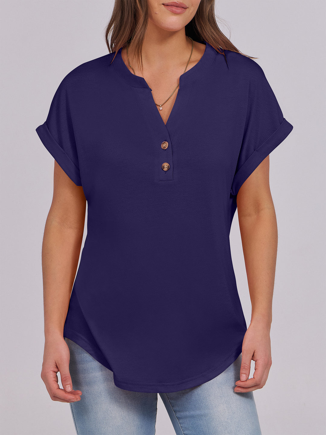 ANRABESS Womens Short Sleeve Henley Tops V Neck Dressy Casual Blouses Summer Trendy Tee Shirts 2026 Vacation Fashion Clothes