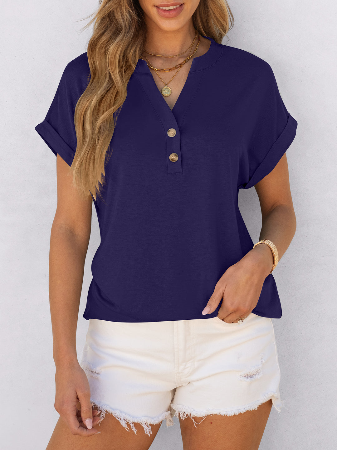 ANRABESS Womens Short Sleeve Henley Tops V Neck Dressy Casual Blouses Summer Trendy Tee Shirts 2026 Vacation Fashion Clothes