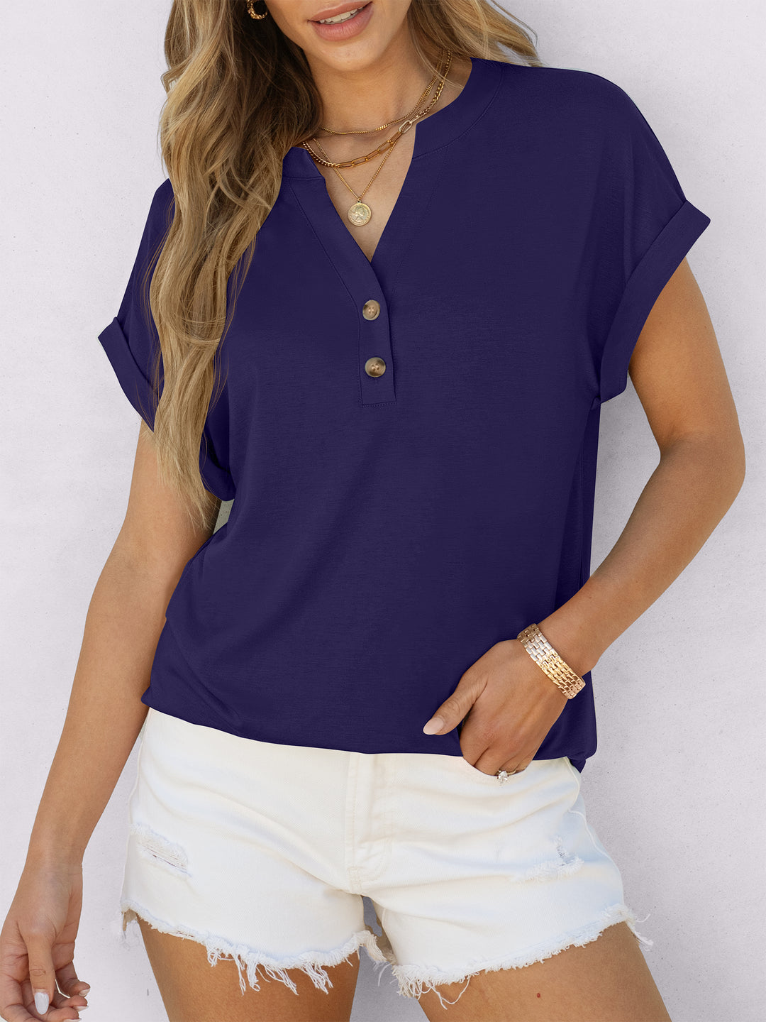 ANRABESS Womens Short Sleeve Henley Tops V Neck Dressy Casual Blouses Summer Trendy Tee Shirts 2026 Vacation Fashion Clothes