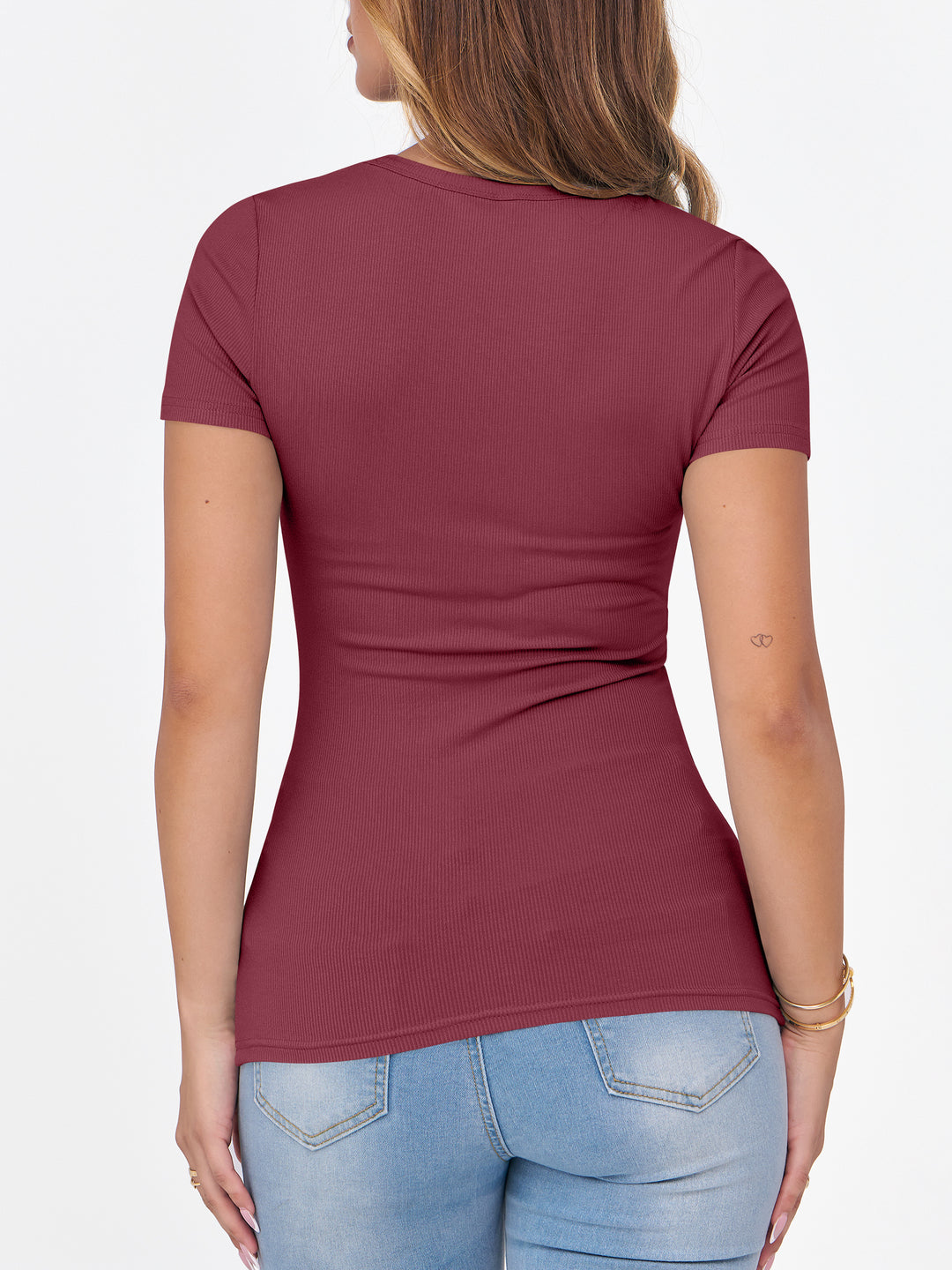 ANRABESS Womens Short Sleeve Tops Crewneck Ribbed Knit Slim Fit Basic Tee Casual Summer Fitted T Shirt