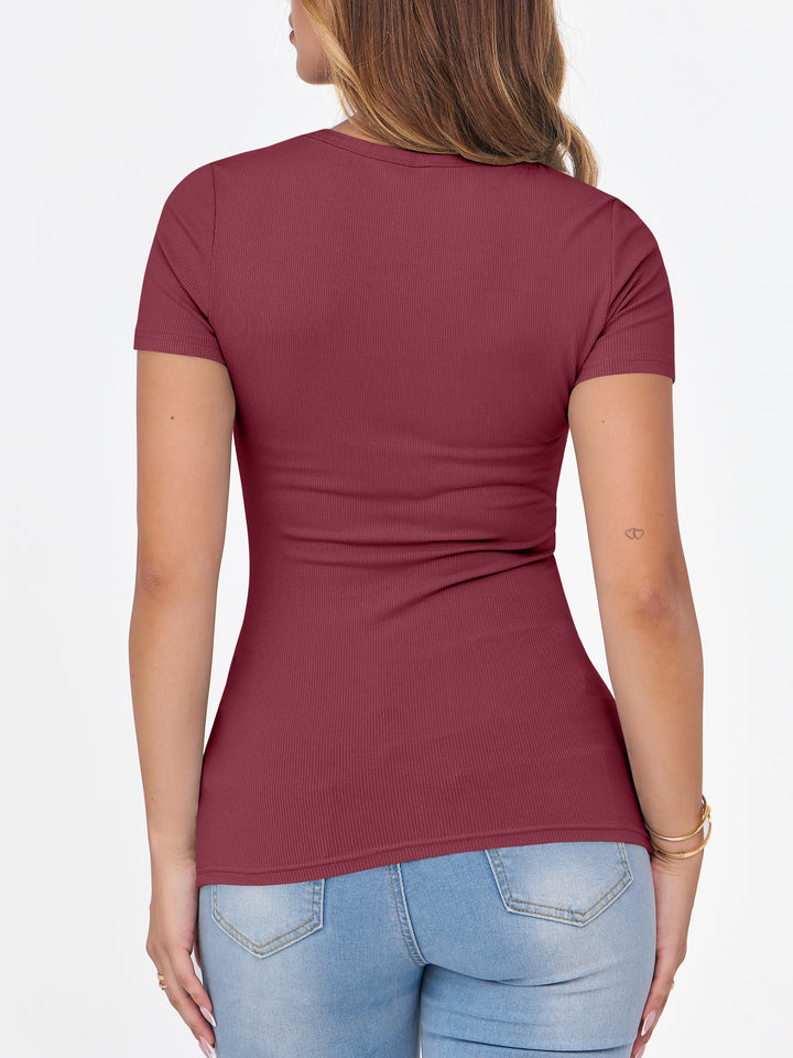 ANRABESS Womens Short Sleeve Tops Crewneck Ribbed Knit Slim Fit Basic Tee Casual Summer Fitted T Shirt