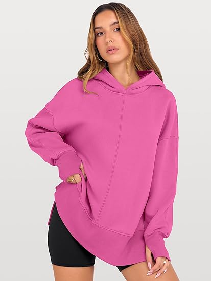 ANRABESS Oversized Slit Hoodie | Y2K Fleece Pullover