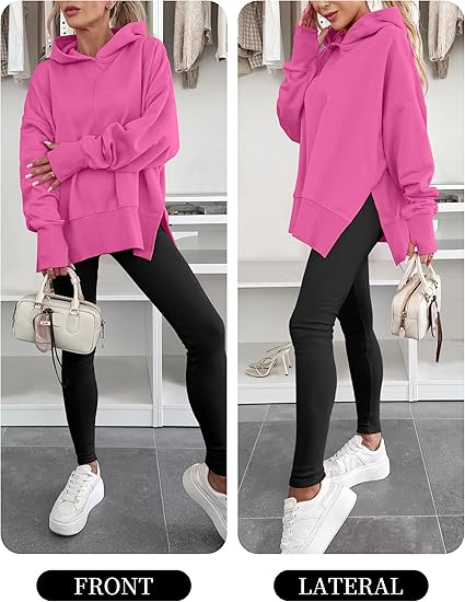ANRABESS Oversized Slit Hoodie | Y2K Fleece Pullover