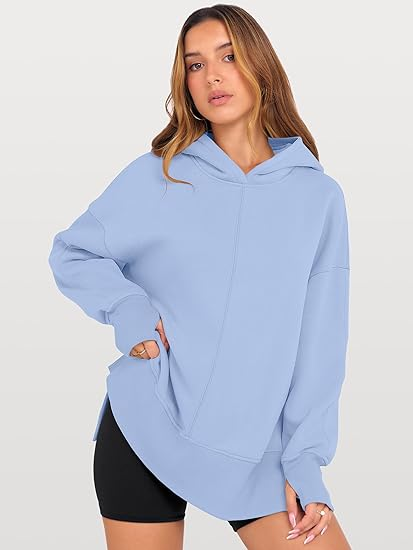 ANRABESS Oversized Slit Hoodie | Y2K Fleece Pullover