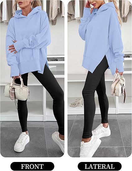 ANRABESS Oversized Slit Hoodie | Y2K Fleece Pullover